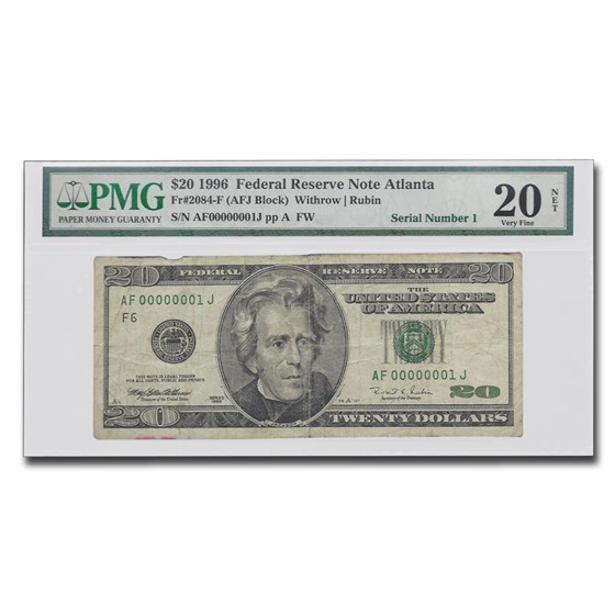 1996 (F-Atlanta) $20 FRN VF-20 PMG NET (Serial #1) 1996 (F-Atlanta) $20 FRN VF-20 PMG NET (Serial #1)